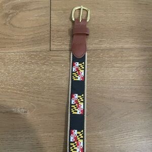 Maryland Flag Theme Leather Brown Buckle Belt